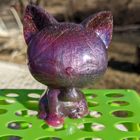 Hand Crafted Other - Galaxy Sparkly Cat Resin Art Sparkle Glitter Hand Crafted Kawaii Cute Purple